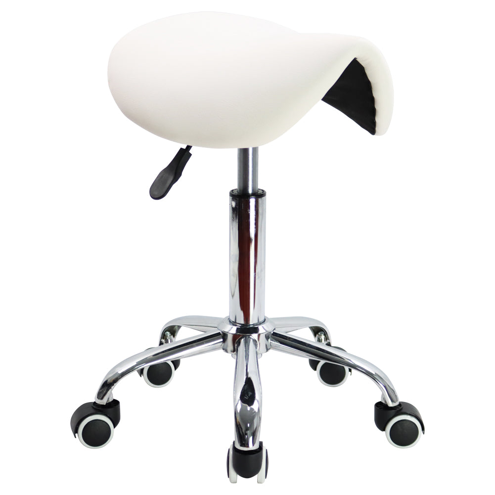 KKTONER Rolling Swivel Saddle Stool Height Adjustable Swivel Chair with Wheels White