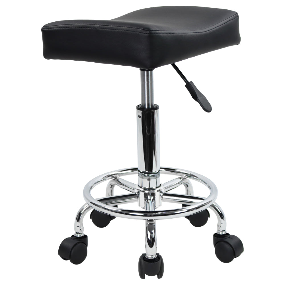 KKTONER Square Rolling Stool PU Leather Height Adjustable Swivel Massage SPA Salon Stools Task Chair with footrest Small (Black)