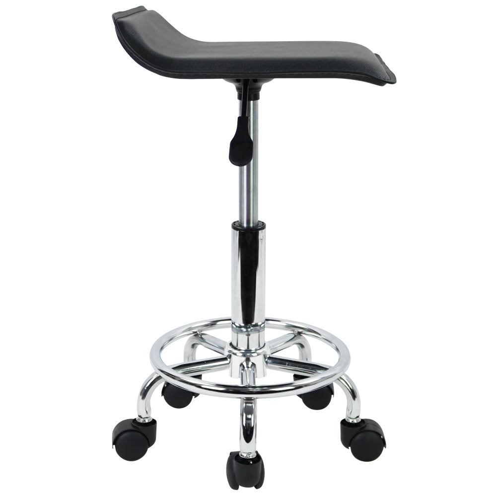 KKTONER Square Height Adjustable Rolling Stool with Foot Rest PU Leather Seat Spa Drafting Salon Tattoo Workstation Swivel Office Stools Small (Black)