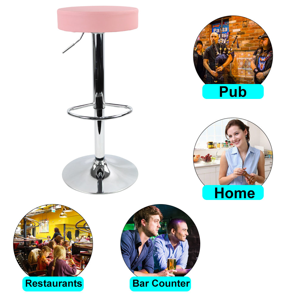 KKTONER PU Leather Height Adjustable Round Bar Stool with Footrest Pink