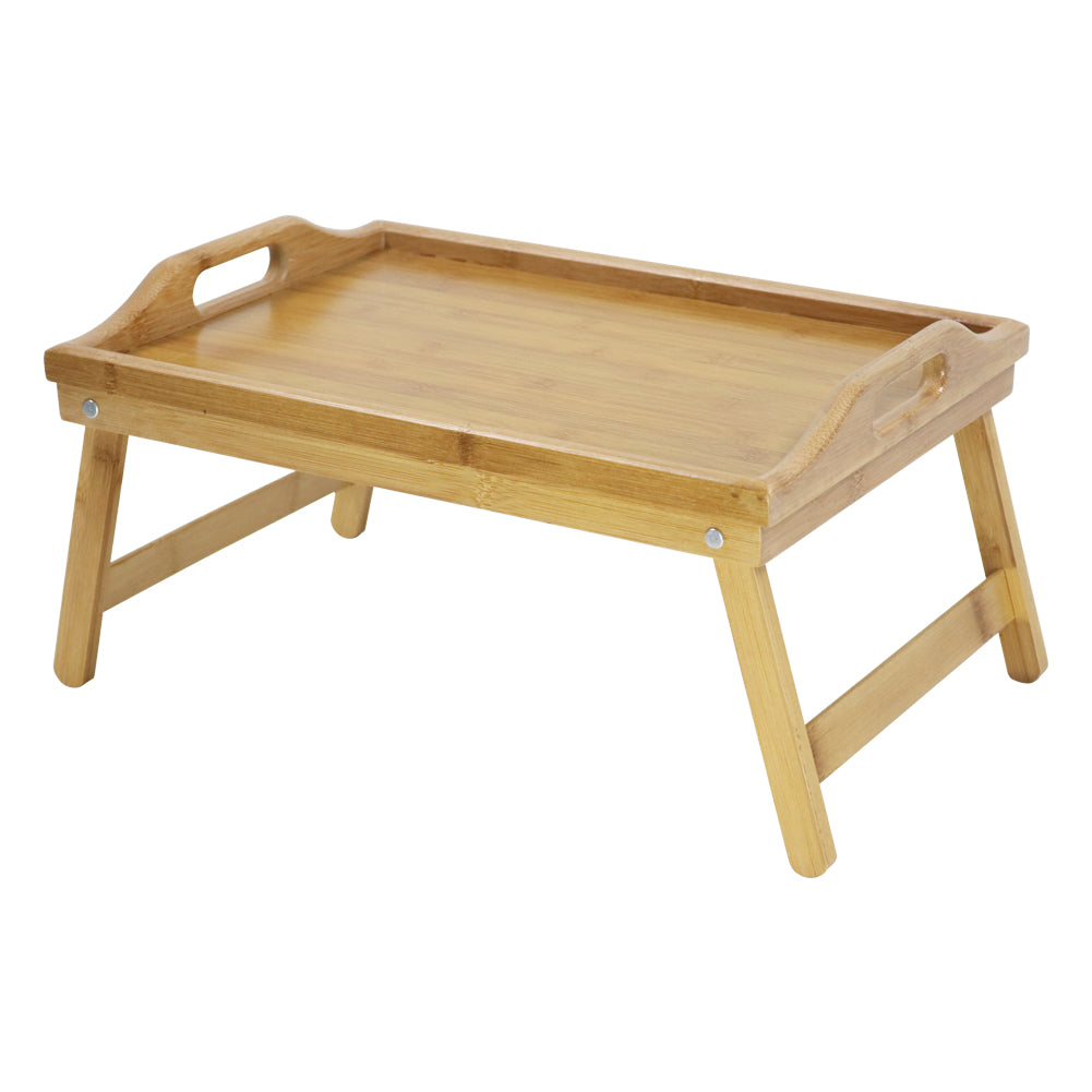 KKTONER Bamboo Bed Tray Table with Folding Legs Small Laptop Stand Breakfast Tray (Natural)