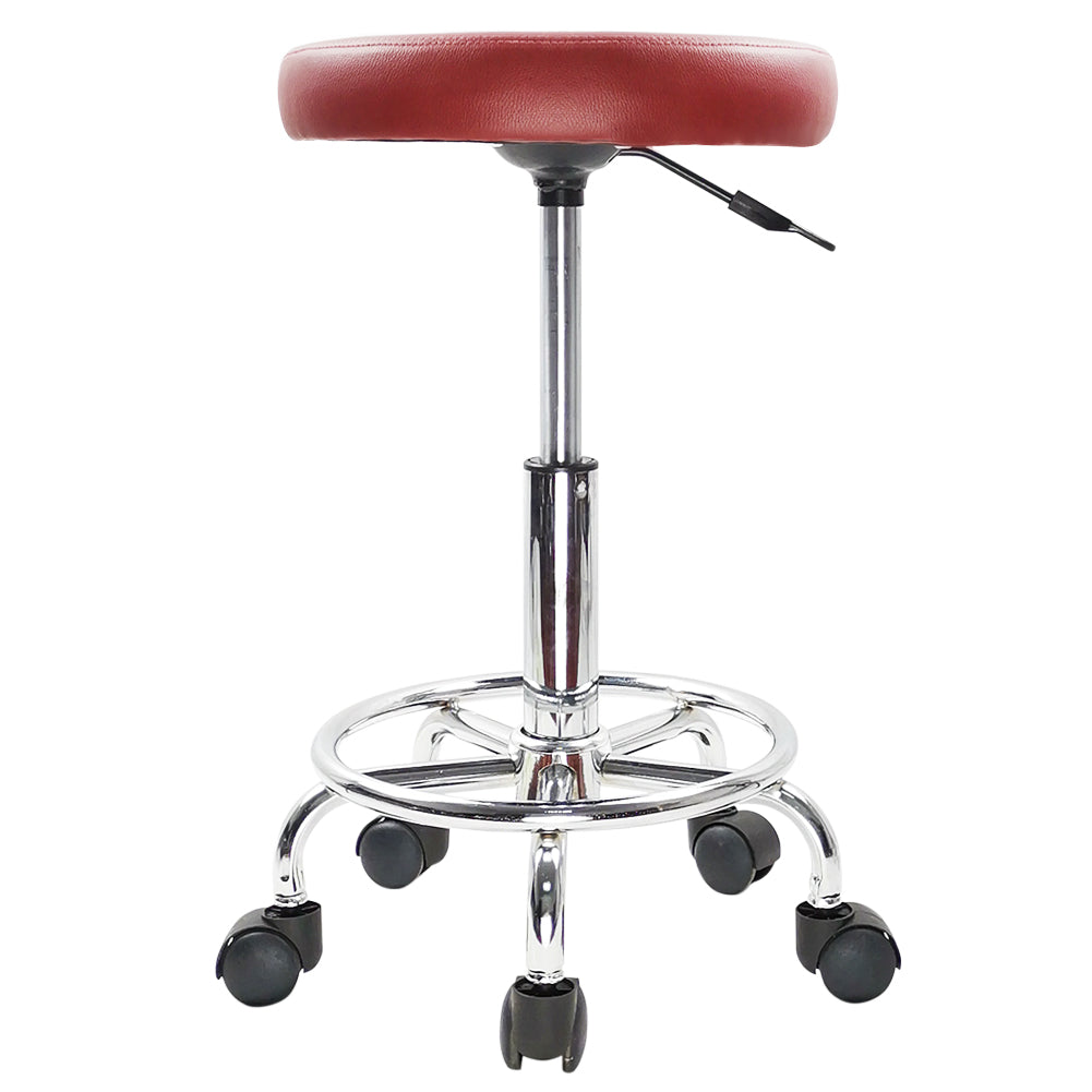 KKTONER PU Leather Round Rolling Stool with Foot Rest Swivel Height Adjustment Tattoo Stools Black