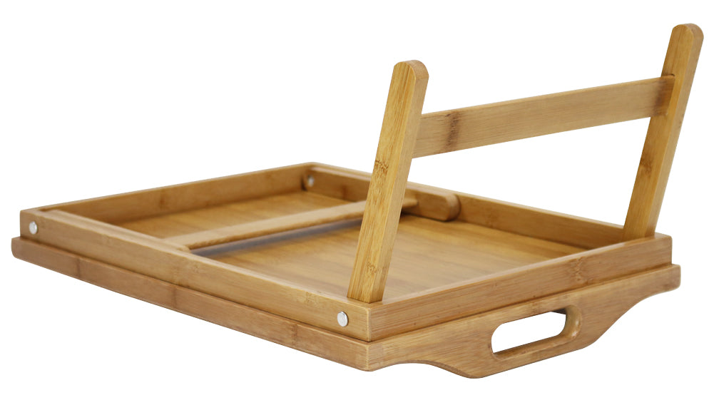 KKTONER Bamboo Bed Tray Table with Folding Legs Small Laptop Stand Breakfast Tray (Natural)