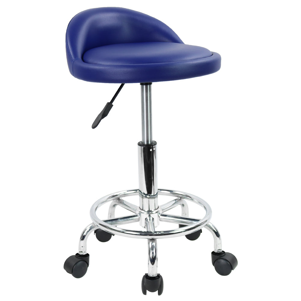 KKTONER PU Leather Rolling Stool with Low Backrest Desk Chair Home Office stool Blue