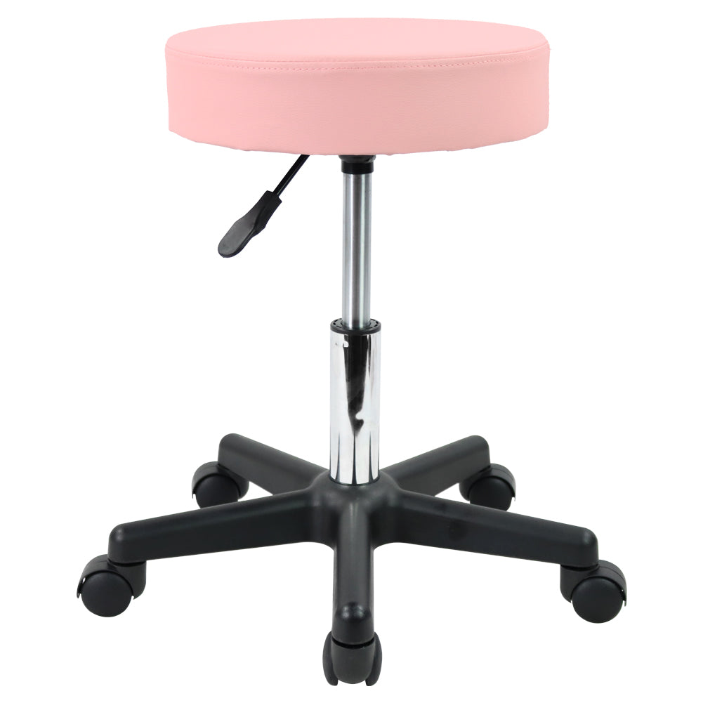 KKTONER Round Rolling Stool PU Leather Height Adjustable Swivel Work SPA Medical Salon Stool Pink