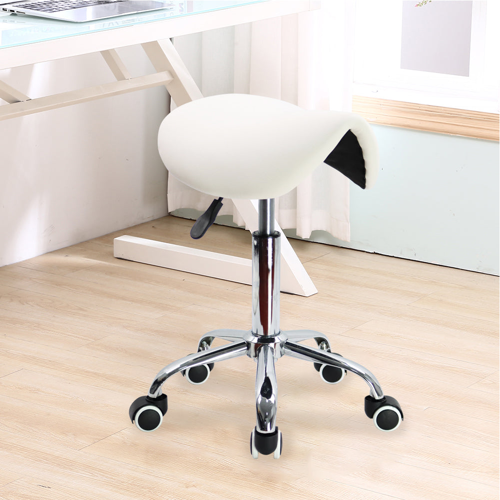 KKTONER Rolling Swivel Saddle Stool Height Adjustable Swivel Chair with Wheels White