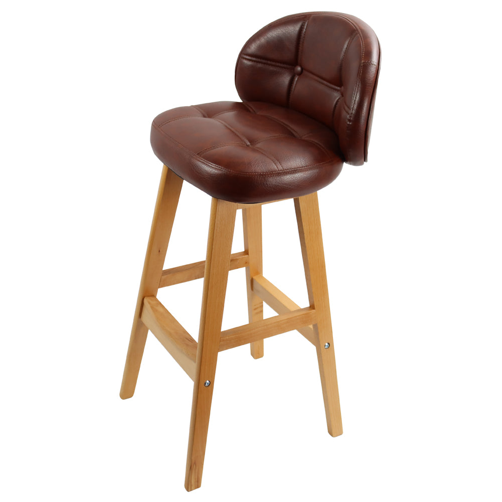 KKTONER PU Leather Bar Stool Retro Solid Wood Industrial Style Kitchen Stool Pub Chair Counter Stool with Low Back (Brown)