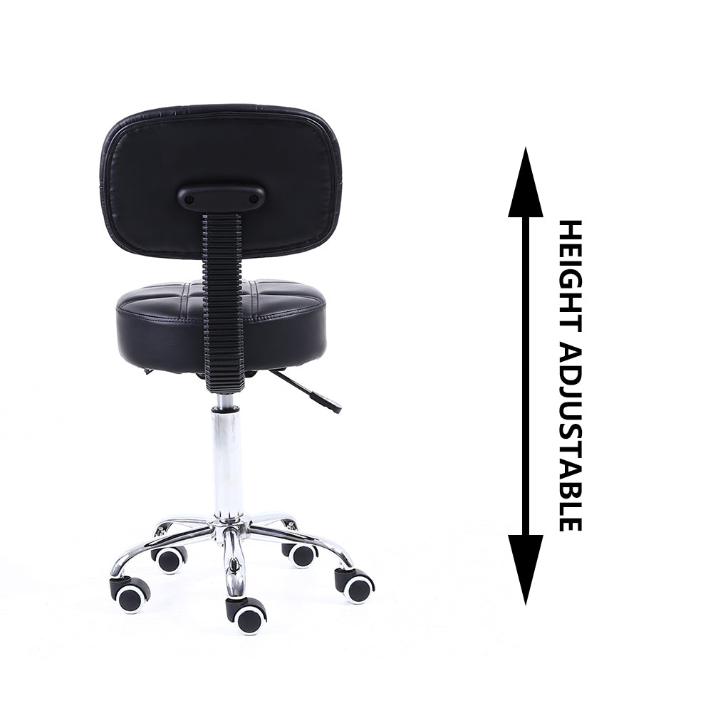 KKTONER Round Rolling Chair with Back PU Leather Height Adjustable Swivel Drafting Salon Stools Black