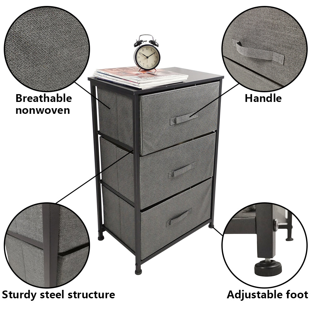 KKTONER Nightstand with 3 Drawers Dresser Storage Tower Organizer for Bedroom Living Room