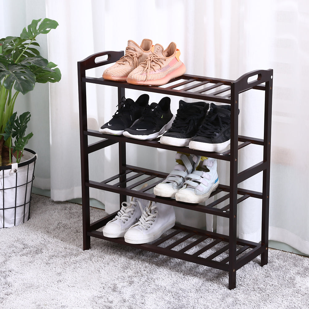 KKTONER Bamboo Shoe Rack 4 Tier Entryway Shoe Shelf Bathroom Storage Balcony Organizer shelf (Dark Brown)