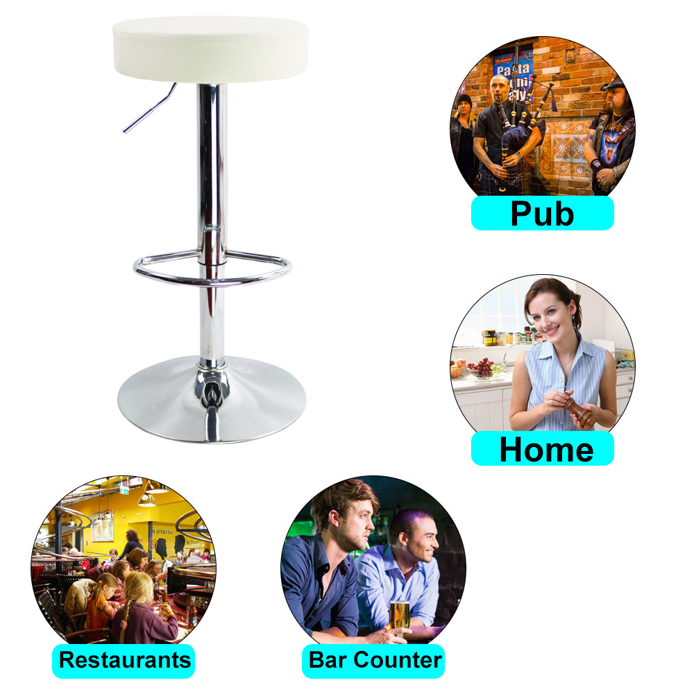 KKTONER Round Bar Stool PU Leather with Footrest Height Adjustable Swivel Pub Chair White