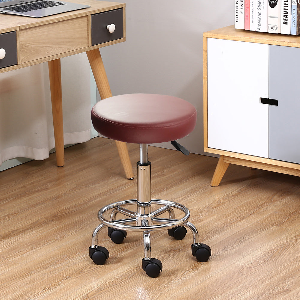 KKTONER PU Leather Round Rolling Stool with Foot Rest Swivel Height Adjustment Tattoo Stools Red