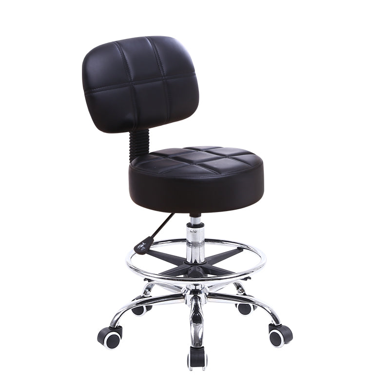 KKTONER Swivel Round Rolling Chair PU Leather with Adjustable Footrest Height Adjustable Task Work Drafting Chair with Back Black