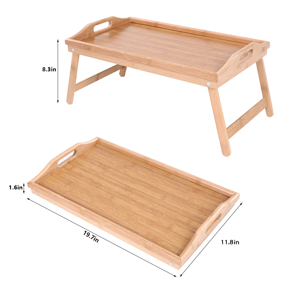 KKTONER Bamboo Bed Tray Table with Folding Legs Foldable Laptop Stand Breakfast Tray Natural