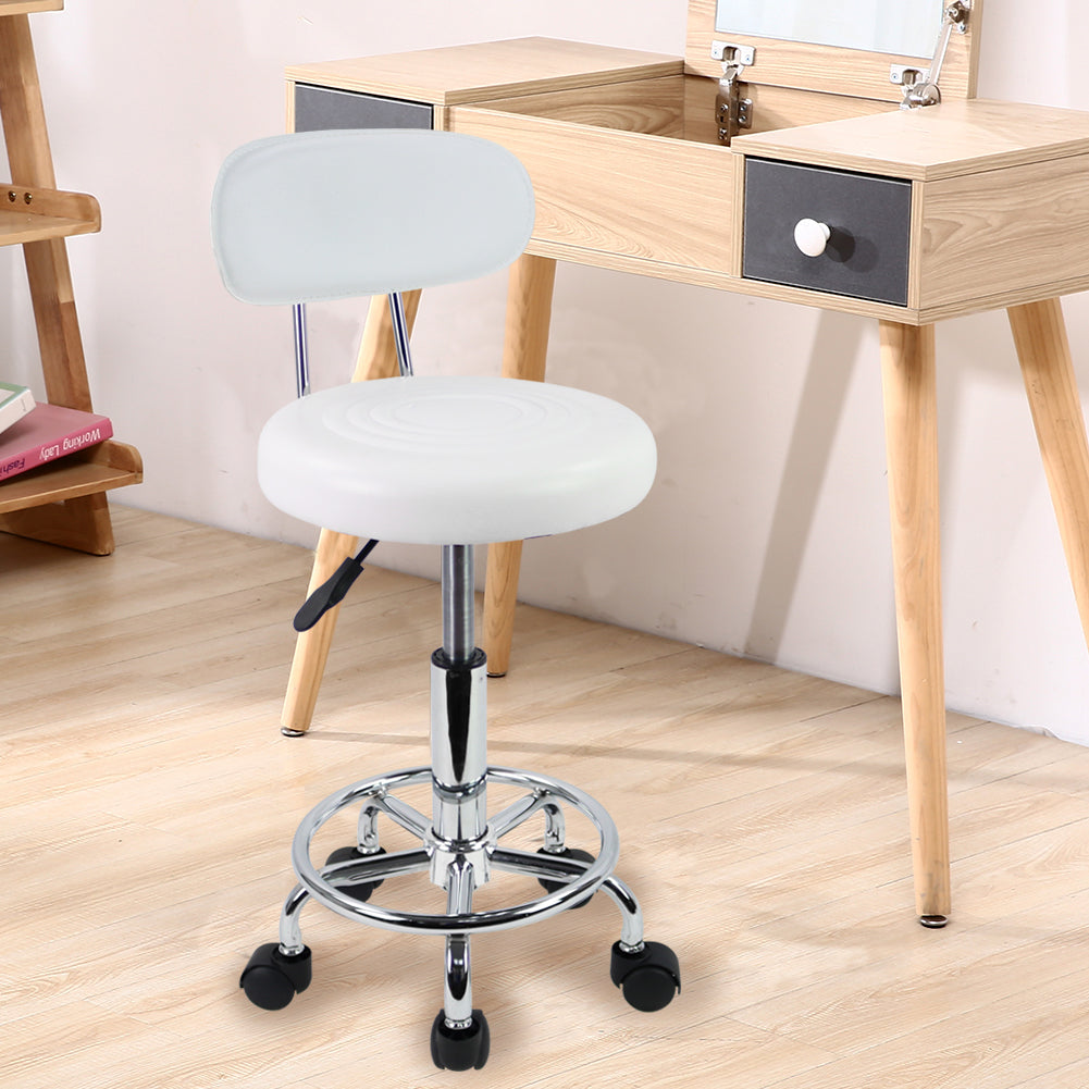 KKTONER Small PU Leather Modern Rolling Stool with Low Back Height Adjustable Work Salon Drafting Swivel Task Small Chair with Footrest (White)