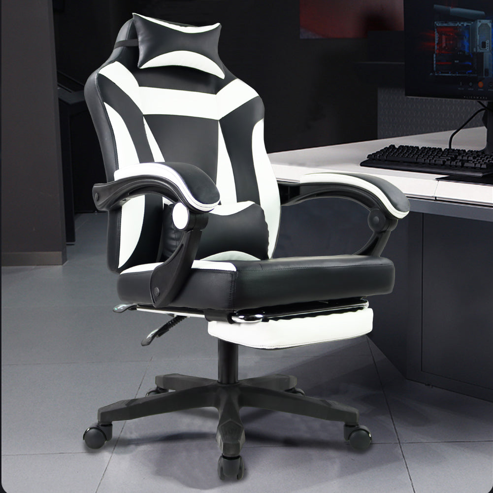 KKTONER Ergonomic Gaming Chair Executive Office Chair for E-Sport Racing Swivel Height Adjustable with Armrest (White)