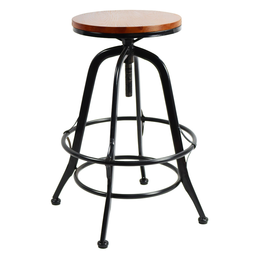 KKTONER Vintage Industrial Style Retro Metal Wood Bar Stool Height Adjustable Kitchen Club High Stool with Footrest