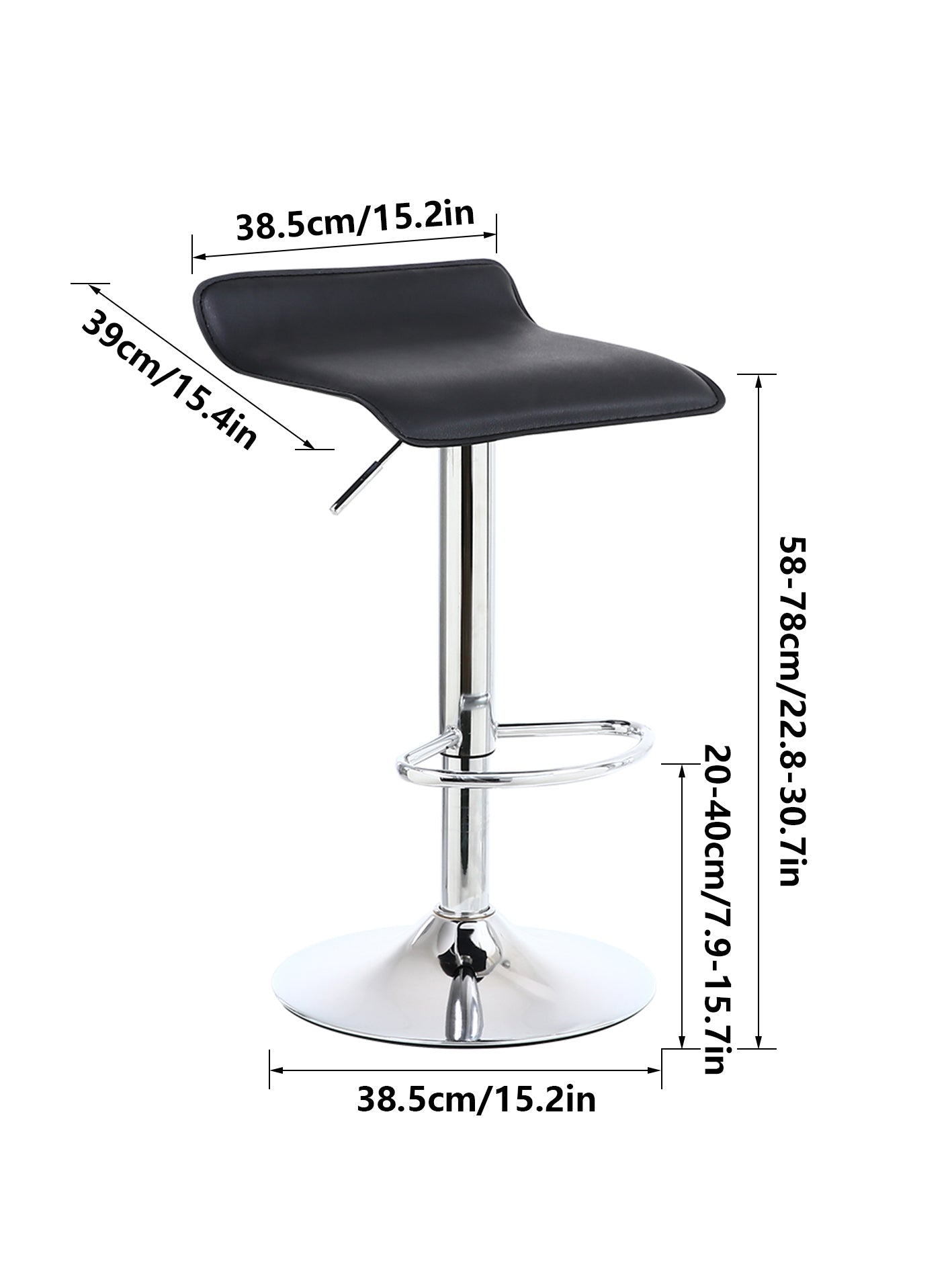 KKTONER Square Bar Stools PU Leather Swivel Height Adjustable Counter Stool Pub Kitchen Stool Black