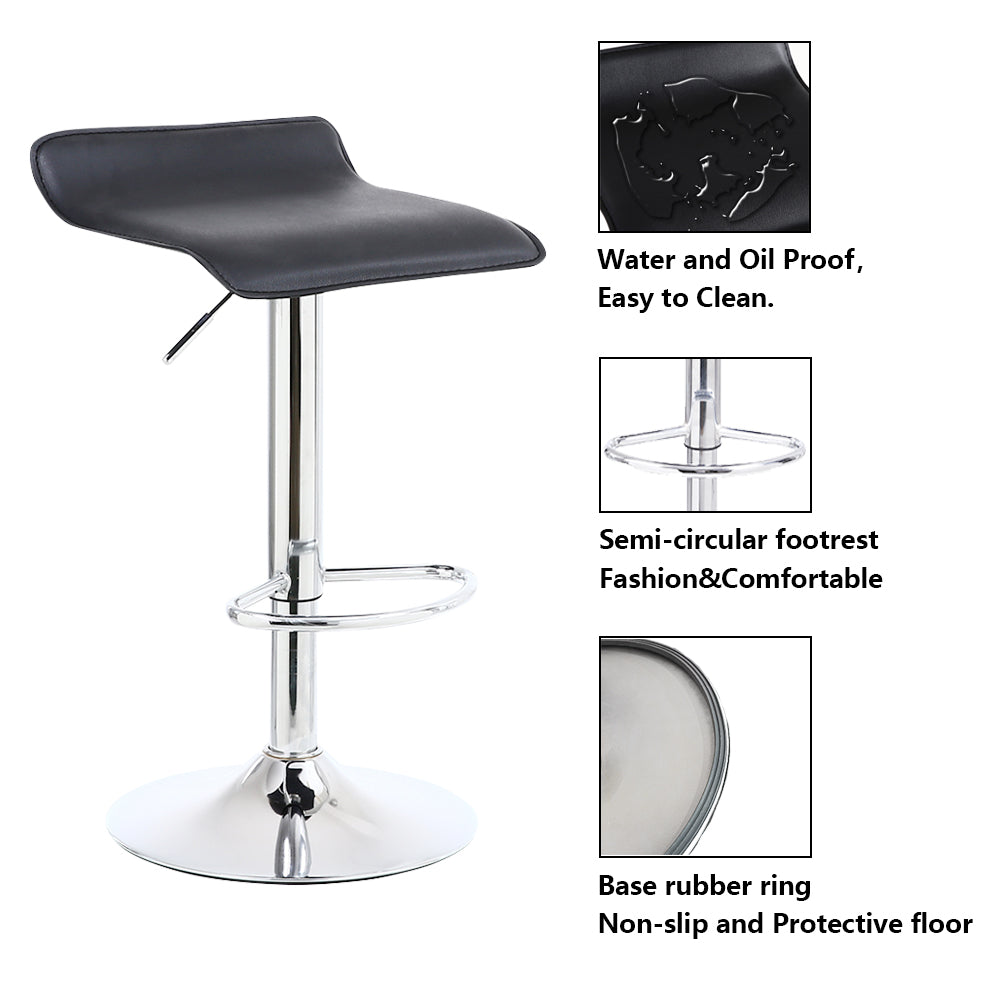 KKTONER Square Bar Stools PU Leather Swivel Height Adjustable Counter Stool Pub Kitchen Stool Black