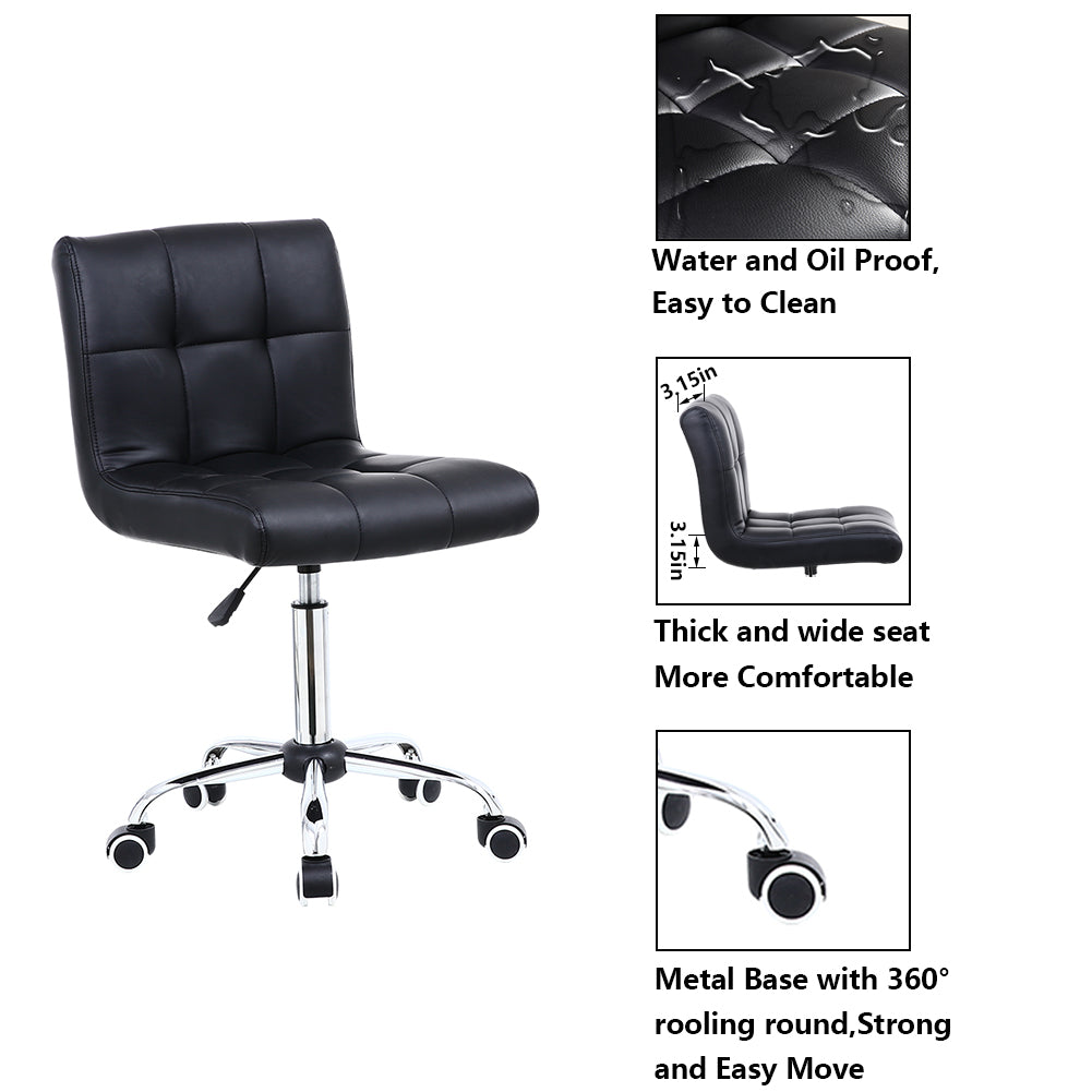 KKTONER Modern Office Chair Square PU Leather Height Adjustable Swivel Desk Chair with Backrest Black