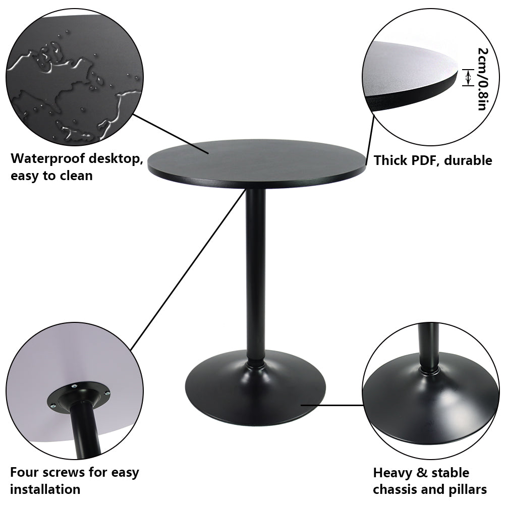 KKTONER Round Bar Table 23.6'' Top Coffee Table for Cocktail Bar Pub Dining Bistro (28.7''H, Black)