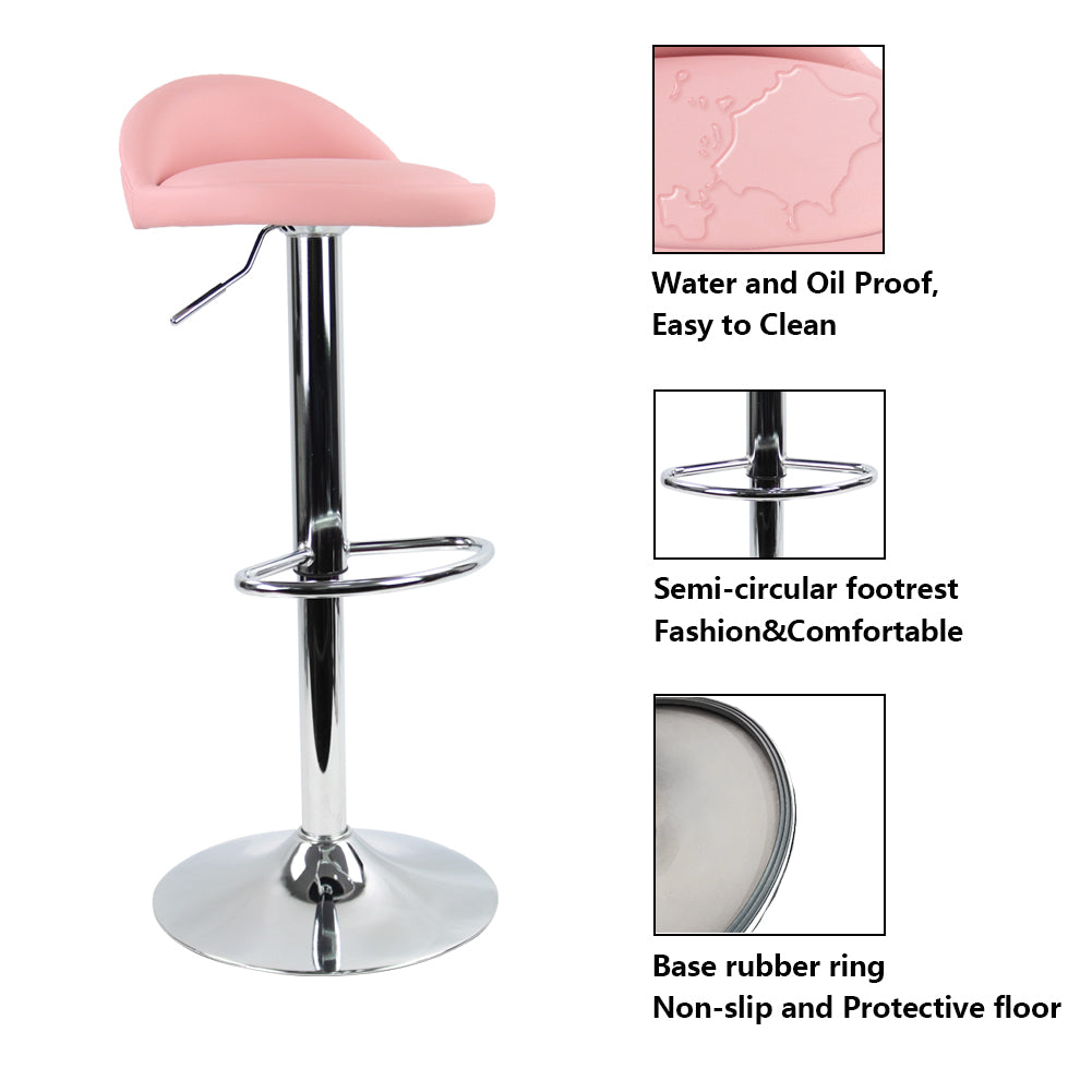 KKTONER Low Back Bar stool PU Leather Height Adjustable 360 Swivel Kitchen Stool with Footrest PINK