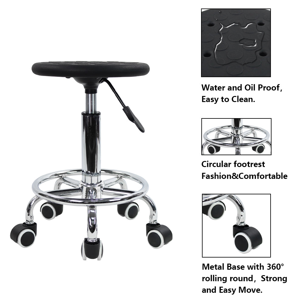 KKTONER PU Foam Rolling Stool with Footrest Height Adjustment Swivel Laboratory spa Salon Tattoo Work Anti-Static Stool Small (Black)