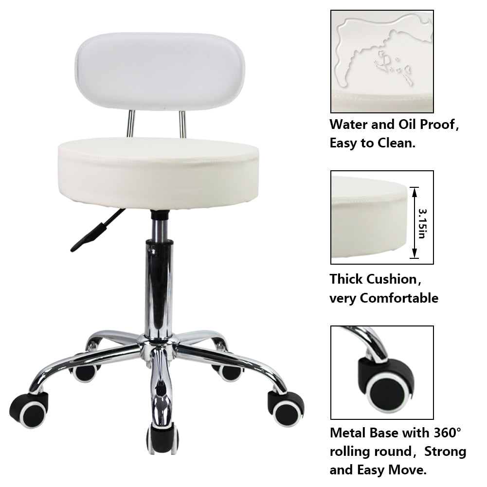 KKTONER PU Leather Counter Desk Chair Height Adjustable Swivel Stool Rolling Chair with Mid Back White