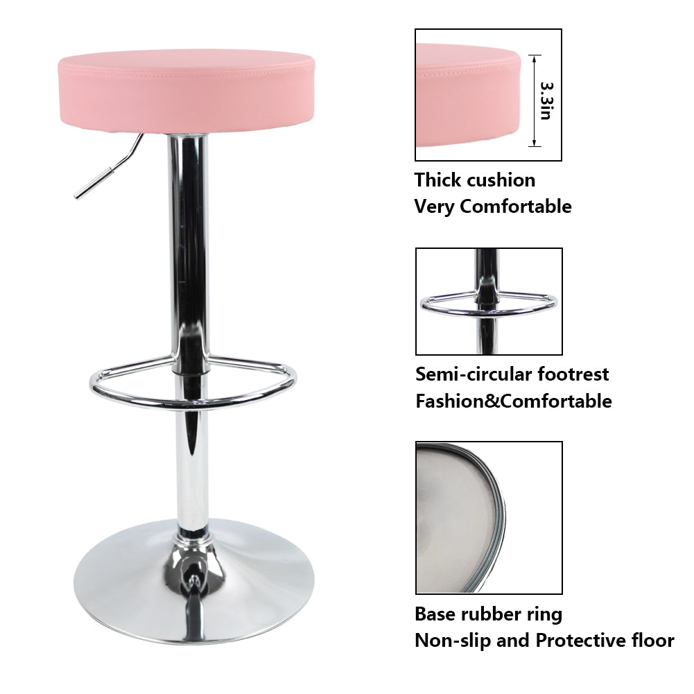 KKTONER PU Leather Height Adjustable Round Bar Stool with Footrest Pink