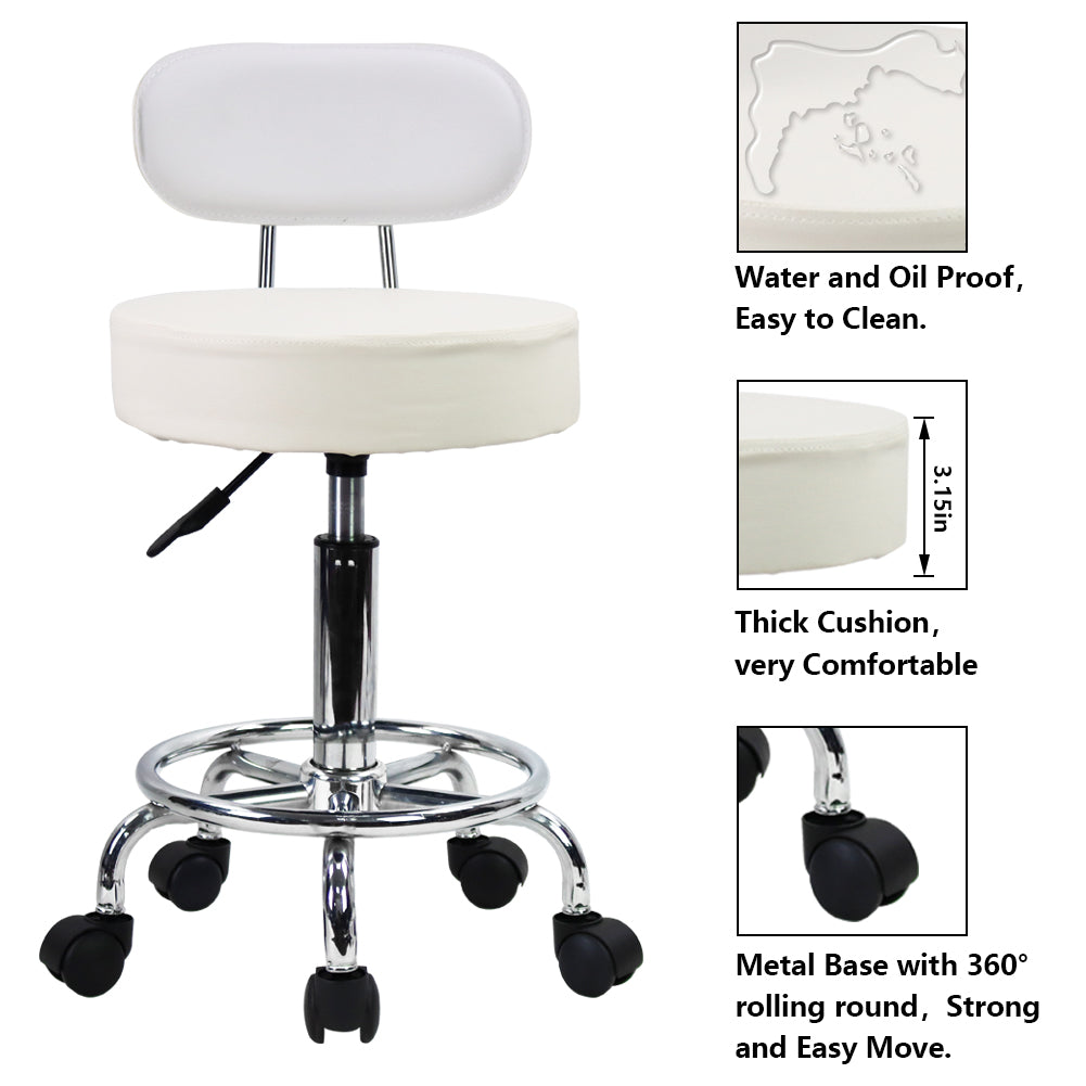 KKTONER Mid Back Desk Chair PU Leather Height Adjustable Swivel Stool Rolling Chair with Footrest White