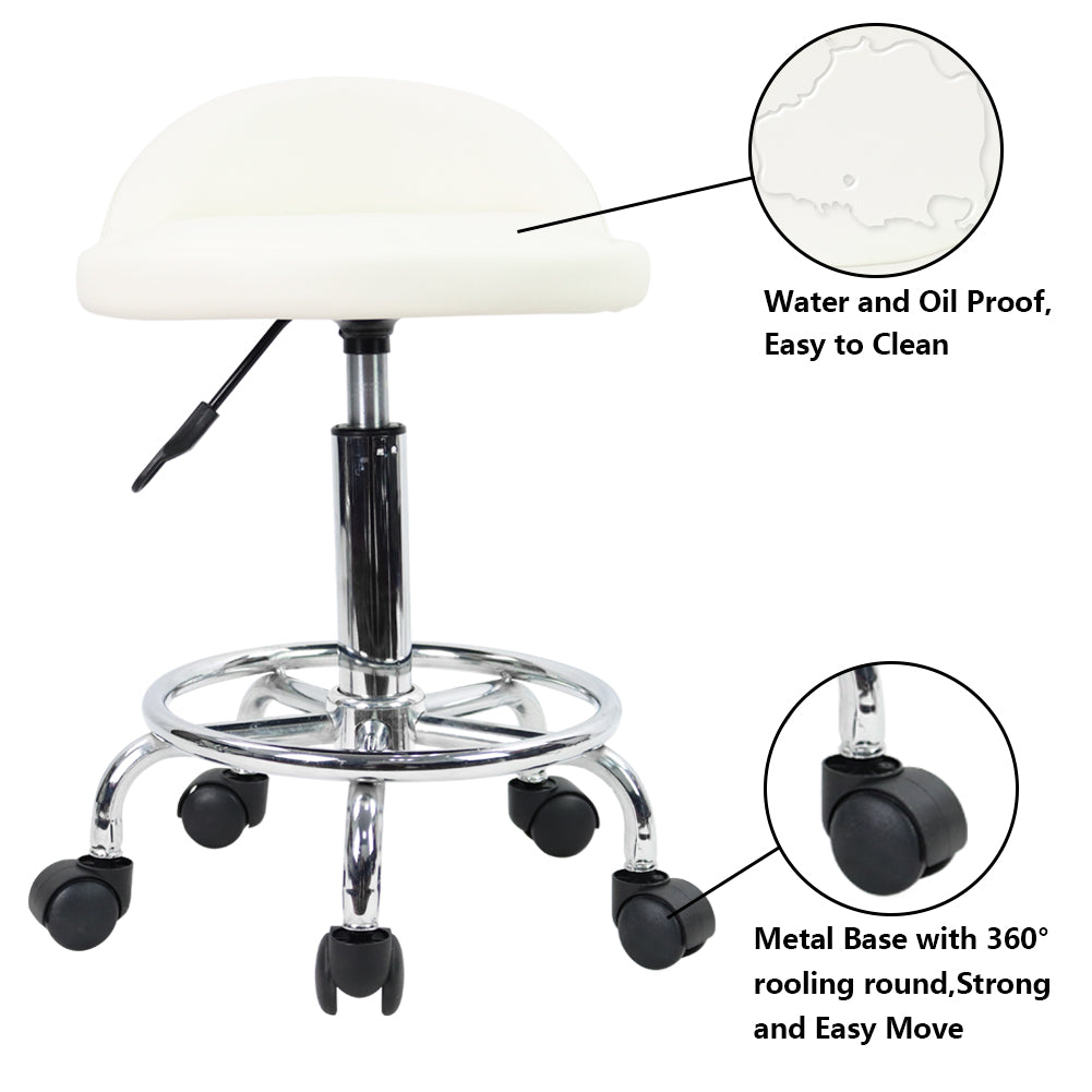 KKTONER PU Leather Rolling Stool with Low Backrest Desk Chair Home Office stool White