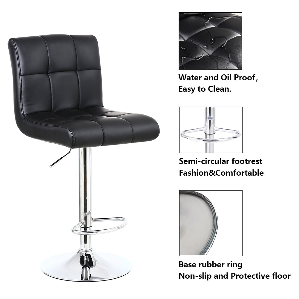 KKTONER Bar Stool PU Leather Chair with Backrest Height Adjustable Swivel Pub Chair Bar stools Black