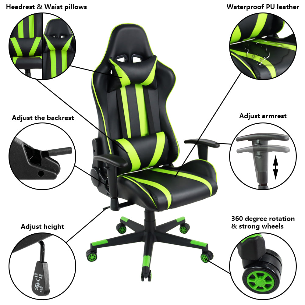 KKTONER Ergonomic Gaming Chair for E-Sport Racing Computer Swivel Height Adjustable Gamer Chair (Green)