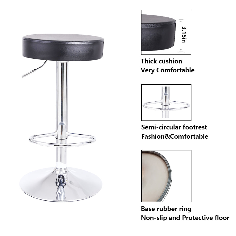 KKTONER PU Leather Height Adjustable Round Bar Stool with Footrest Black