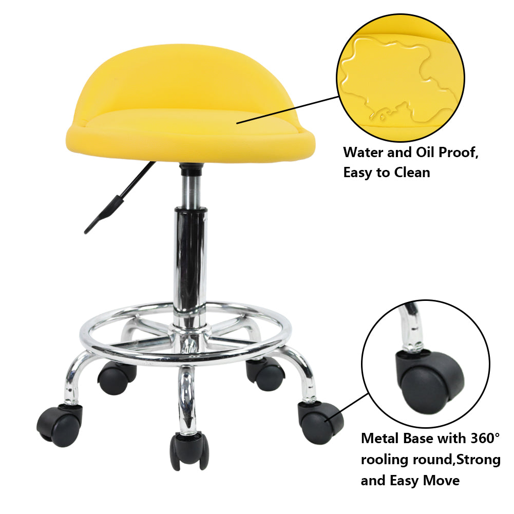 KKTONER PU Leather Rolling Stool with Low Backrest Desk Chair Home Office stool Yellow