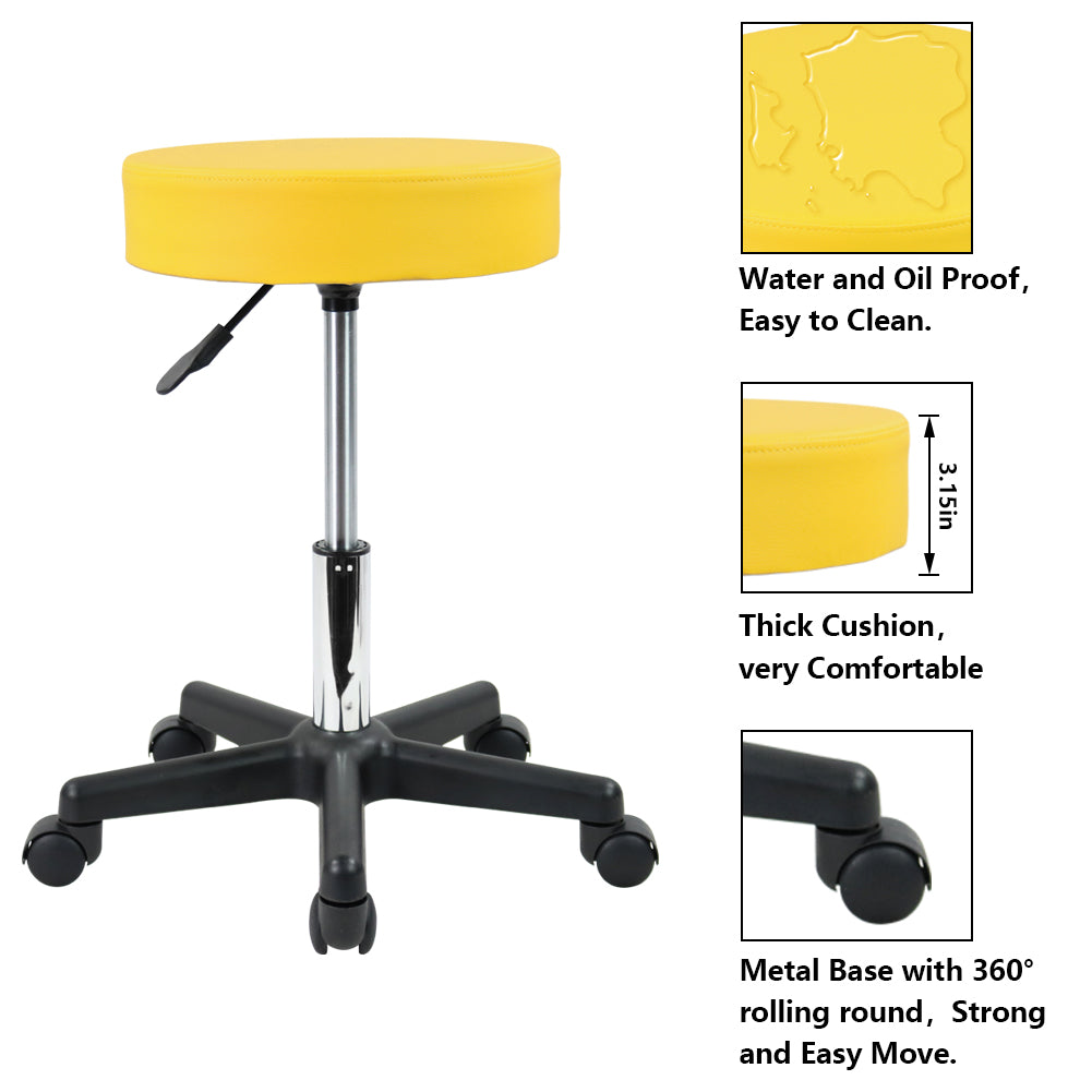 KKTONER Round Rolling Stool PU Leather Height Adjustable Swivel Work SPA Medical Salon Stool Yellow