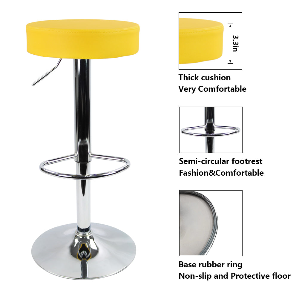 KKTONER PU Leather Height Adjustable Round Bar Stool with Footrest Yellow