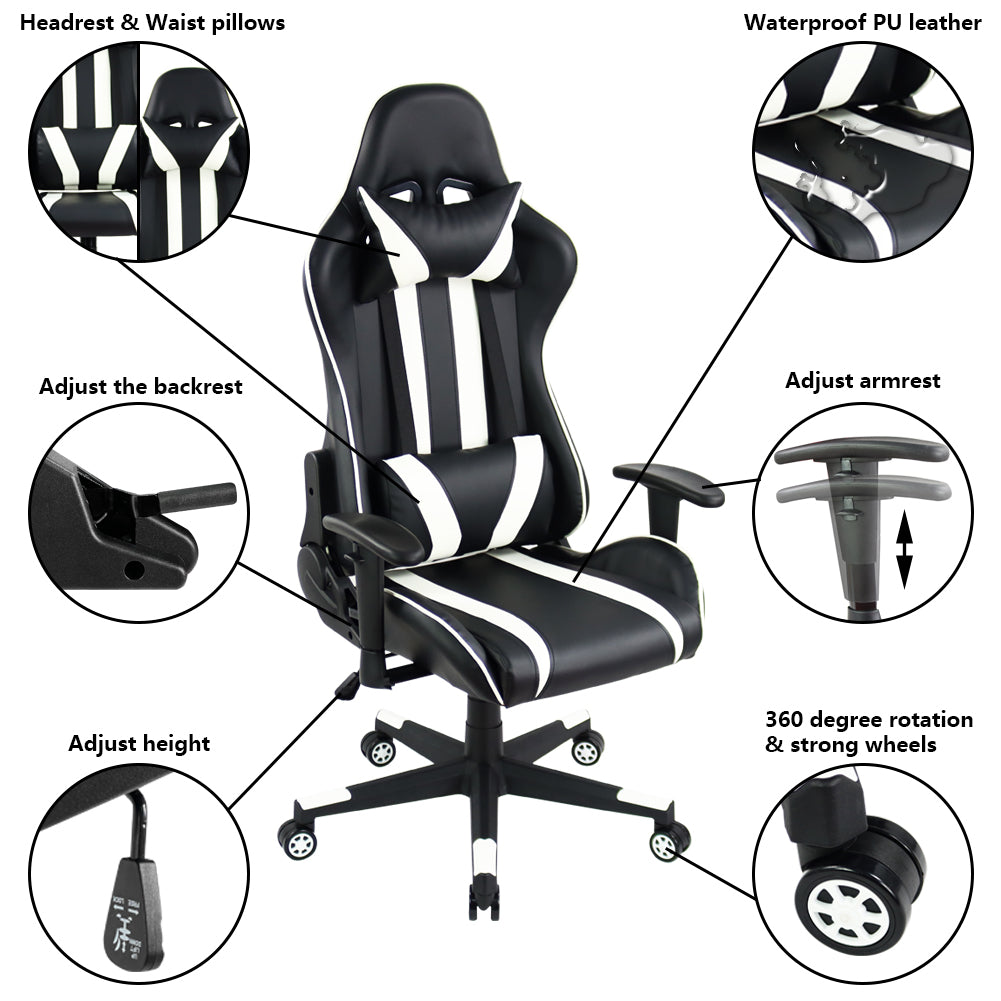 KKTONER Ergonomic Gaming Chair for E-Sport Racing Computer Swivel Height Adjustable Gamer Chair (White)