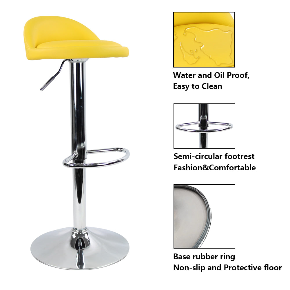 KKTONER Low Back Bar stool PU Leather Height Adjustable 360 Swivel Kitchen Stool with Footrest Yellow