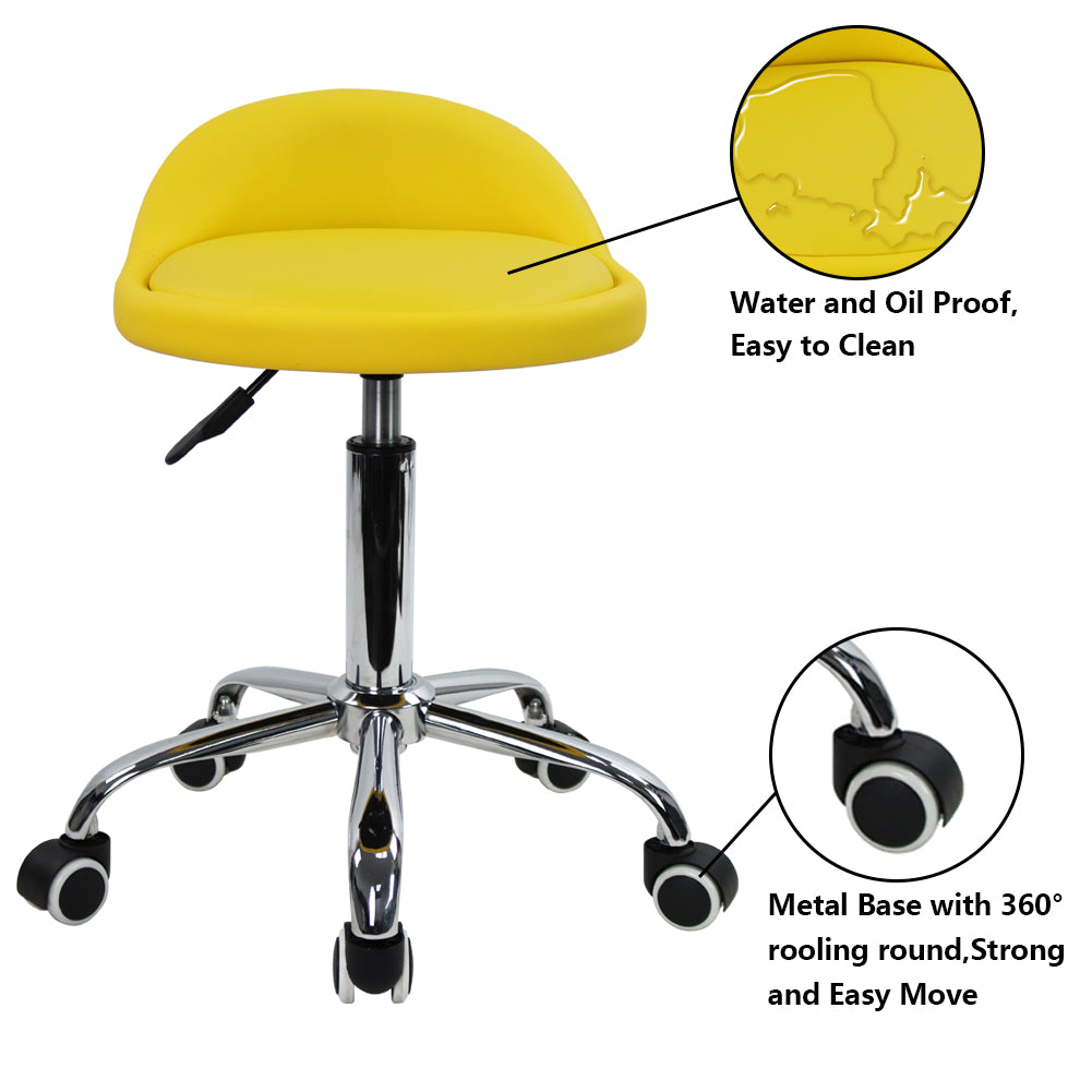 KKTONER PU Leather Rolling Stool with Low Backrest Desk Chair Home Office stool Yellow