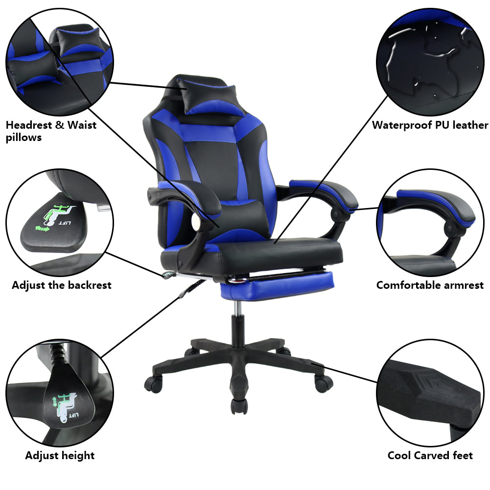 KKTONER Ergonomic Gaming Chair Executive Office Chair for E-Sport Racing Swivel Height Adjustable with Armrest (Blue)