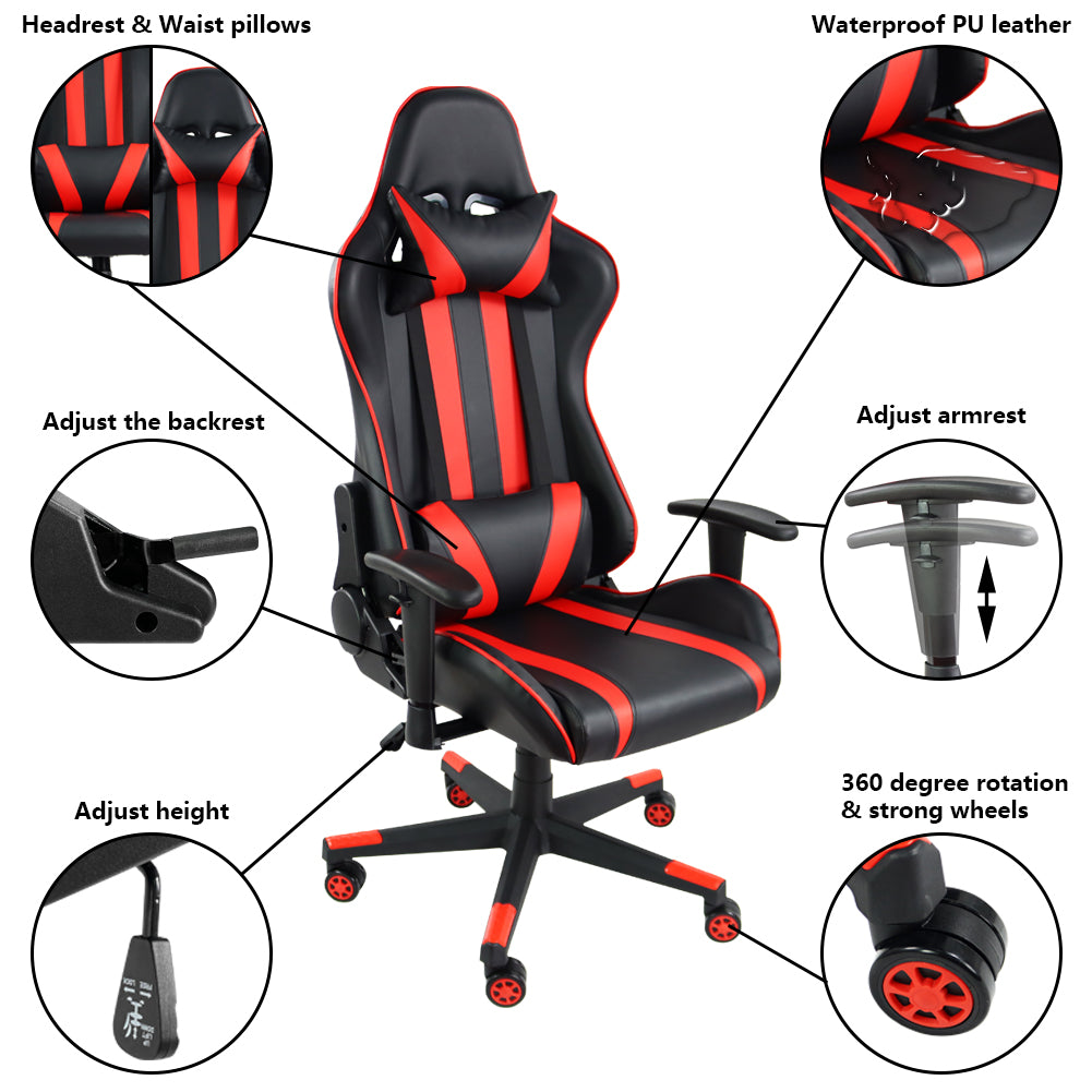 KKTONER Ergonomic Gaming Chair for E-Sport Racing Computer Swivel Height Adjustable Gamer Chair (Red)