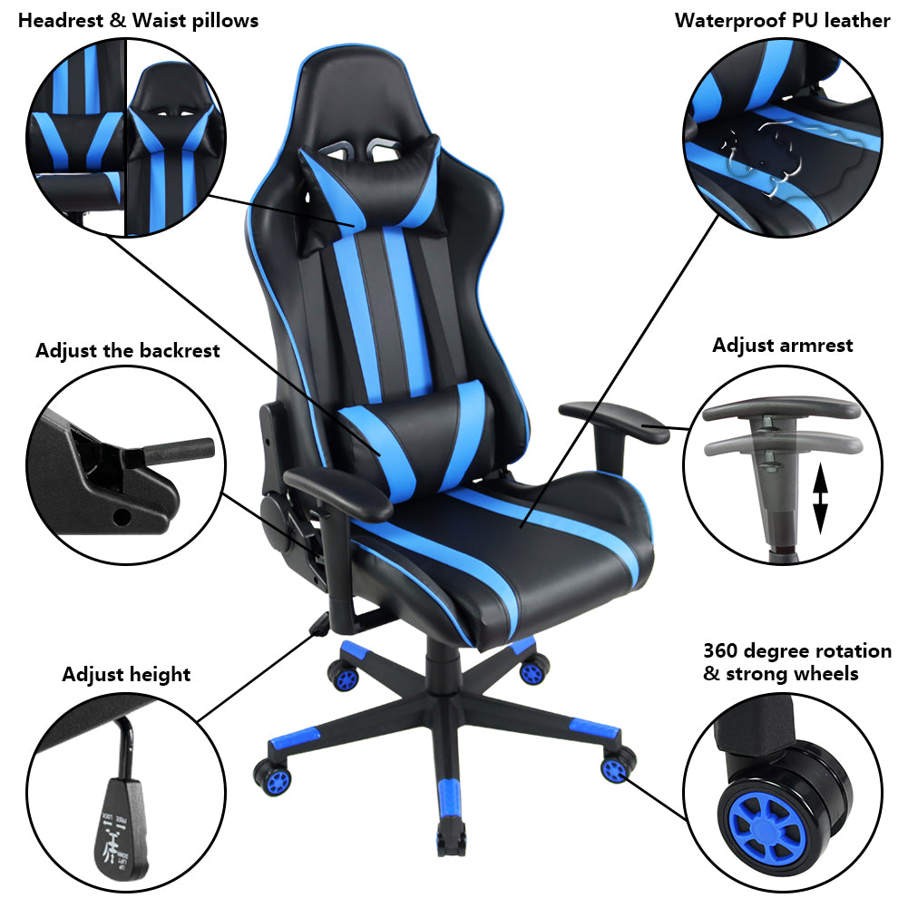 KKTONER Ergonomic Gaming Chair for E-Sport Racing Computer Swivel Height Adjustable Gamer Chair (Blue)