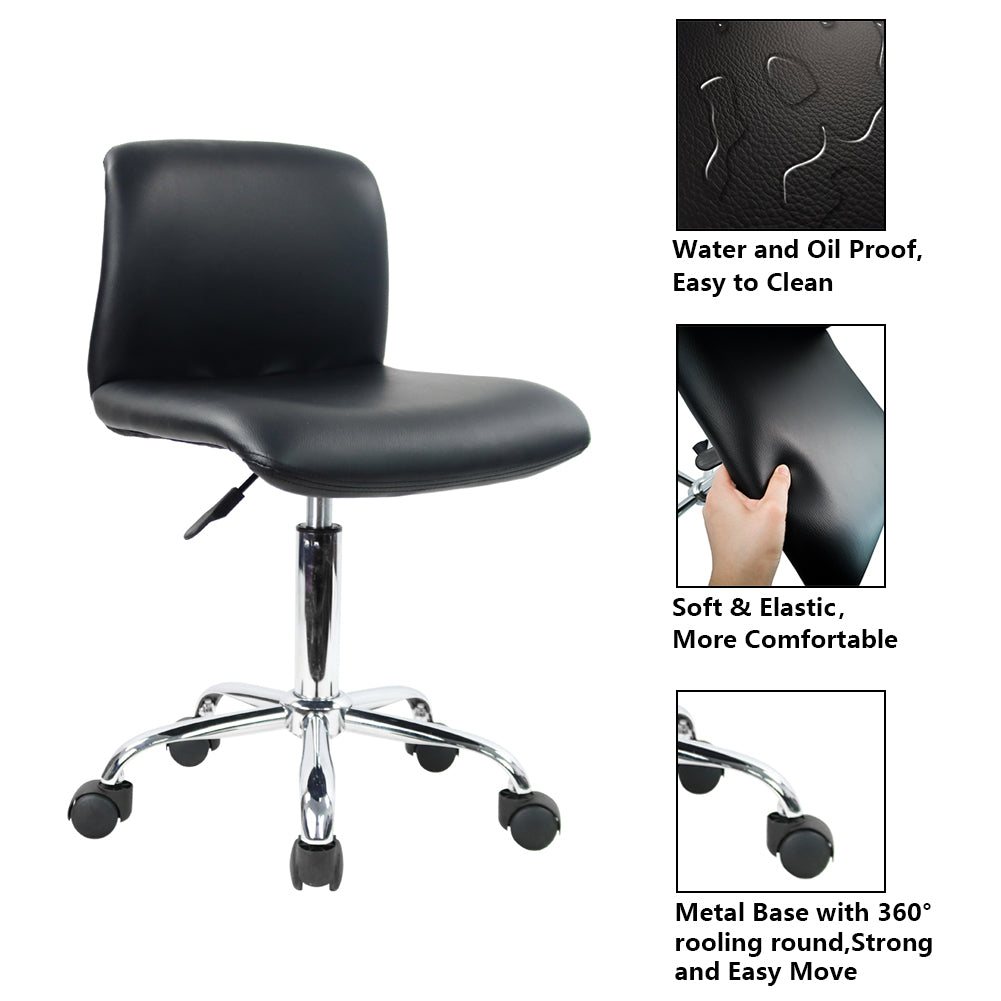 KKTONER PU Leather Desk Chair with Midback Height Adjustable Swivel Home Office Chair Black