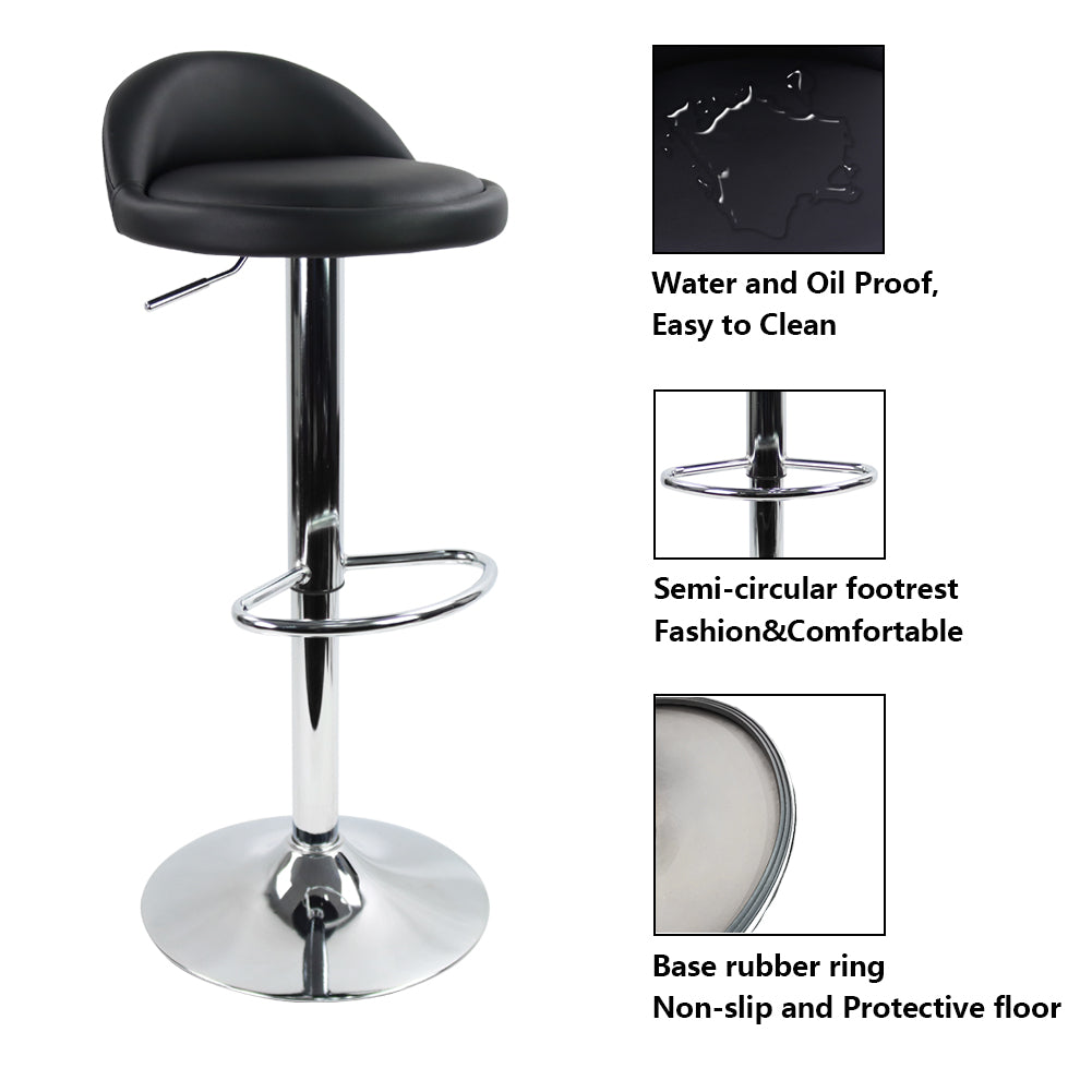 KKTONER Low Back Bar stool PU Leather Height Adjustable 360 Swivel Kitchen Stool with Footrest Black