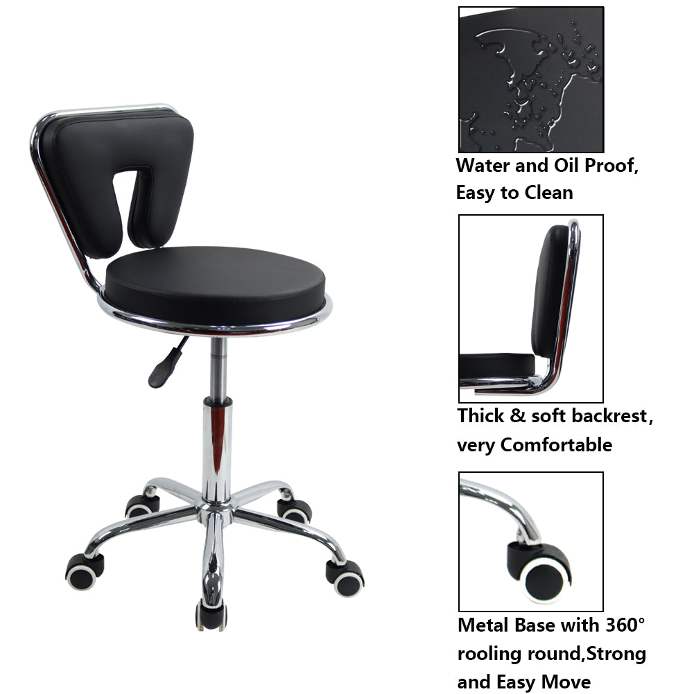 KKTONER Modern Desk Chair with Mid Back PU Leather Rolling Stool Height Adjustable Swivel Office Chair with Wheels (Black)