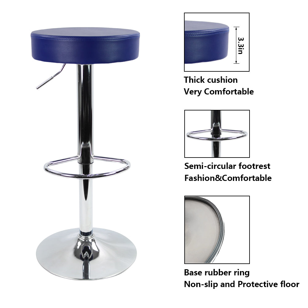 KKTONER PU Leather Height Adjustable Round Bar Stool with Footrest Blue