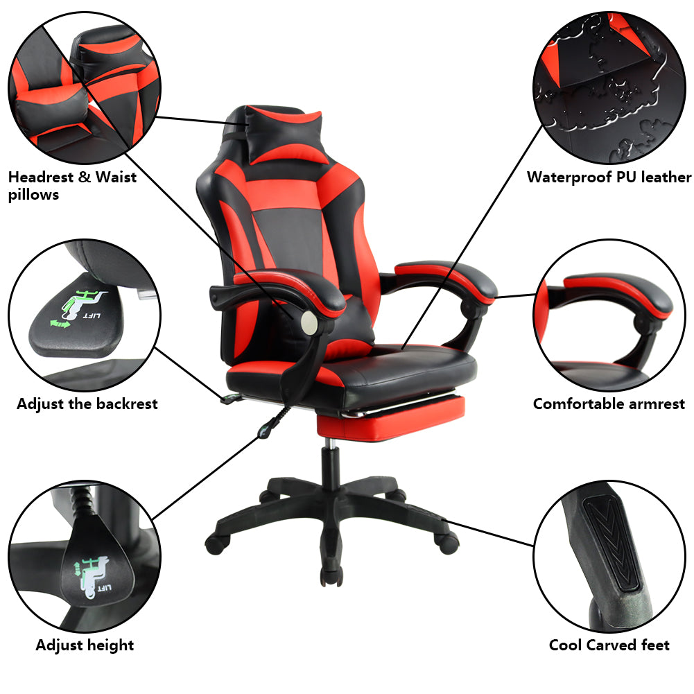 KKTONER Ergonomic Gaming Chair for E-Sport Racing Executive Office Chair Swivel Height Adjustable with Armrest (Red)