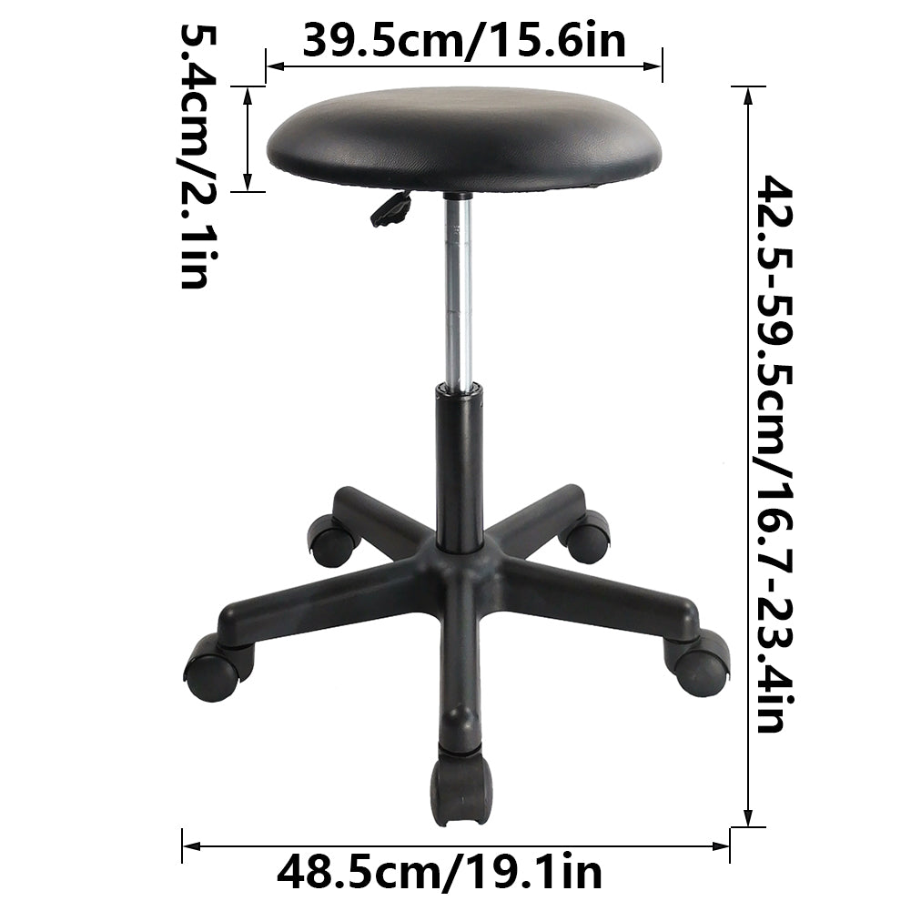 KKTONER 15 Inch PU Leather Swivel Rolling Stool Height Adjustable Stool with Wheels Black