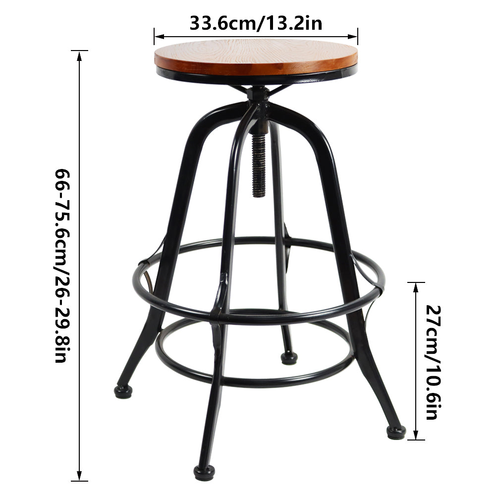 KKTONER Vintage Industrial Style Retro Metal Wood Bar Stool Height Adjustable Kitchen Club High Stool with Footrest